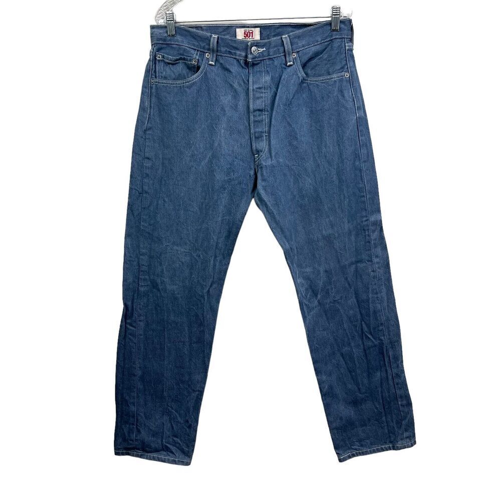 Levis Mens 501 Jeans Straight Flat Front Button Fly Blue Sz 36W Made in Mexico*
